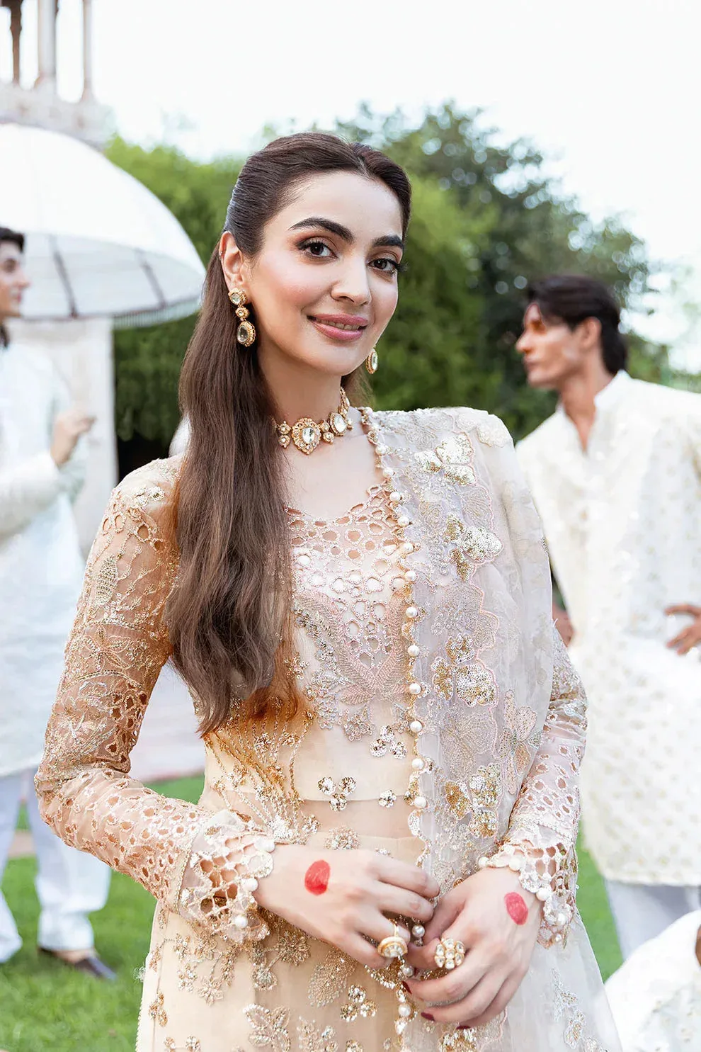 Shagna Mehfil Festive Formals Ivory Gold Organza – view 4 – Poshaq