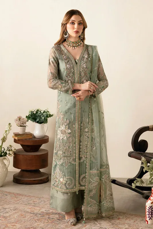 Ramsha Festive Formals Sage Green Raw Silk – view 1 – Poshaq