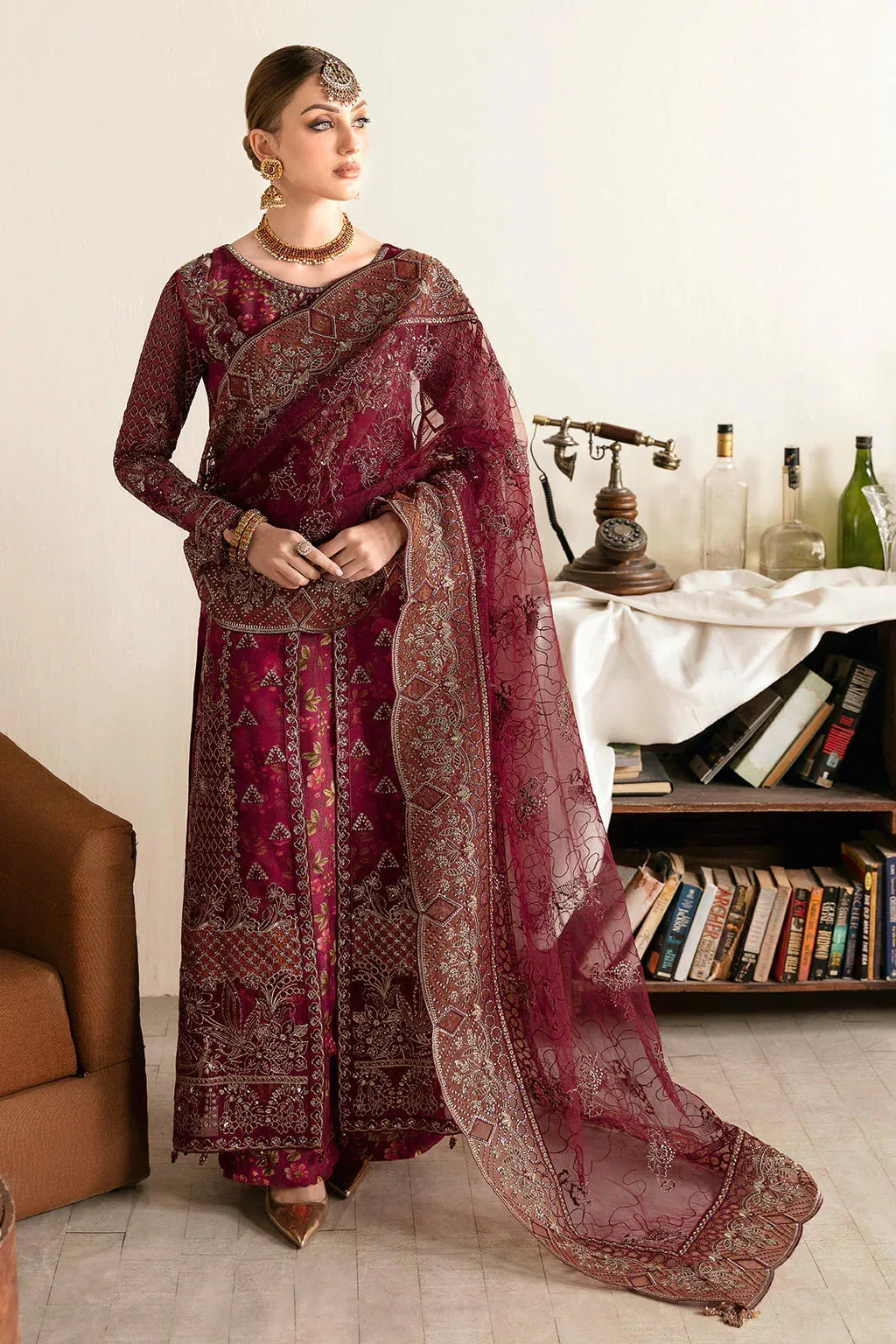 Ramsha Festive Formals MAHROON Raw Silk – view 1 – Poshaq