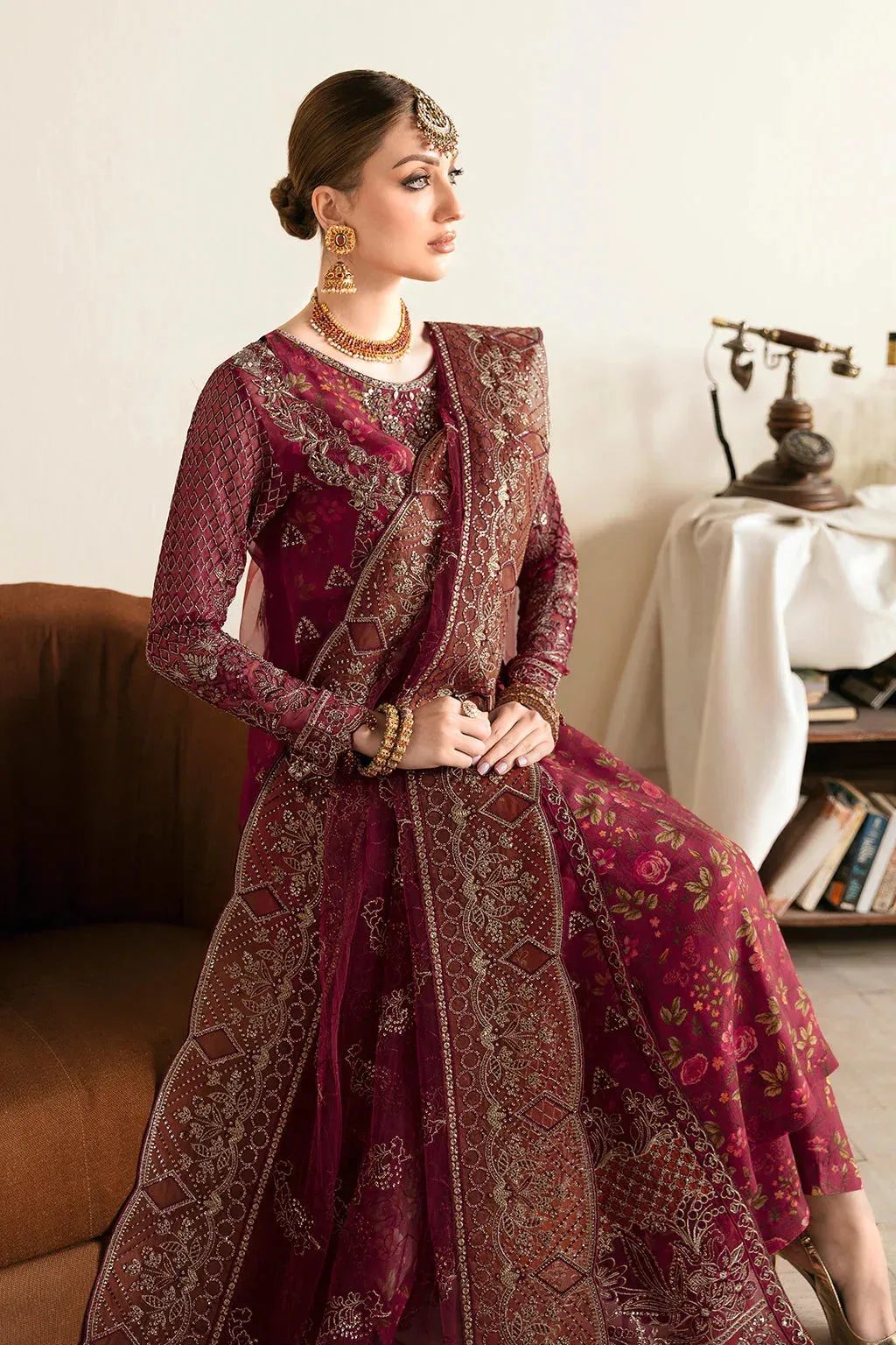 Ramsha Festive Formals MAHROON Raw Silk – view 3 – Poshaq