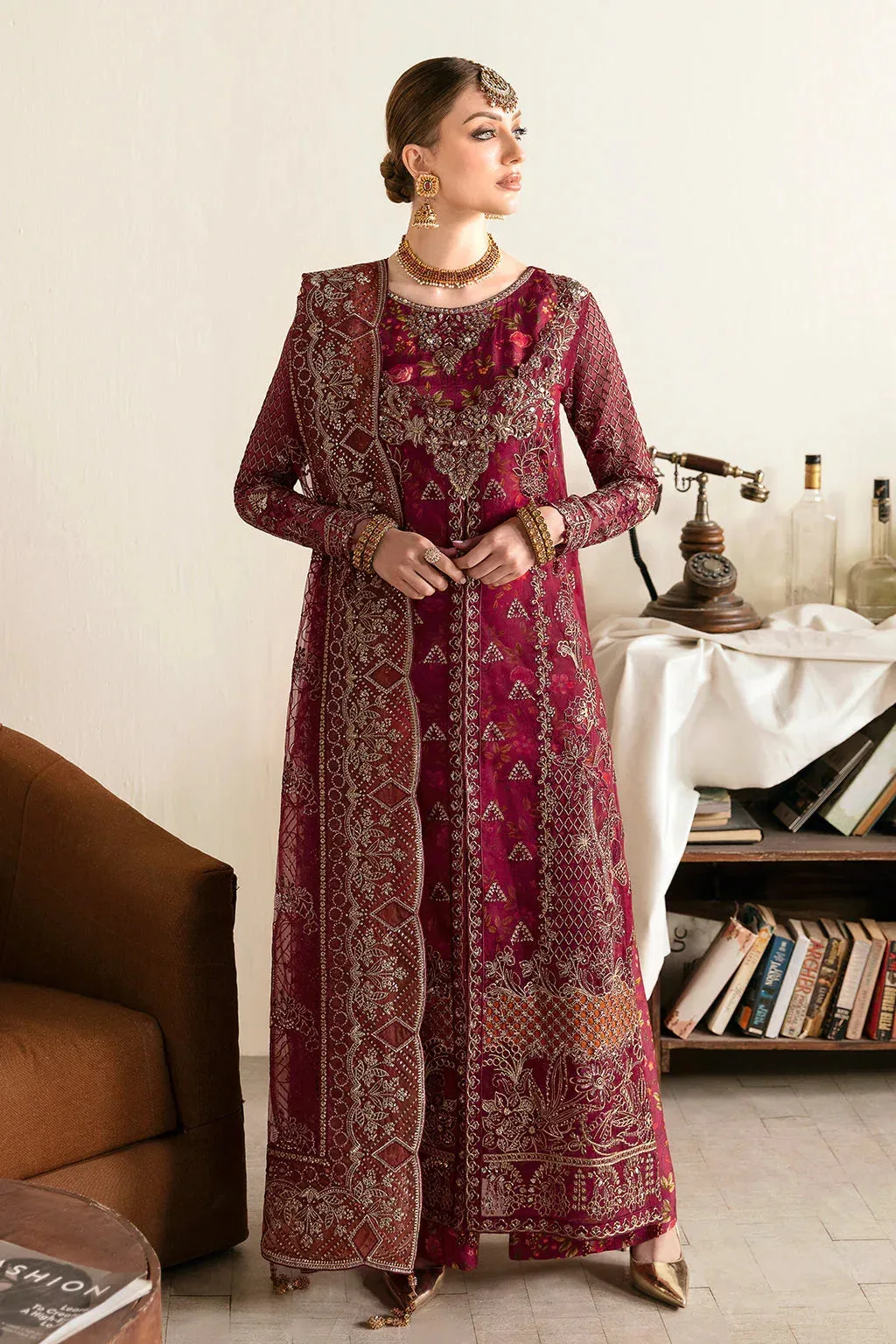 Ramsha Festive Formals MAHROON Raw Silk – view 4 – Poshaq