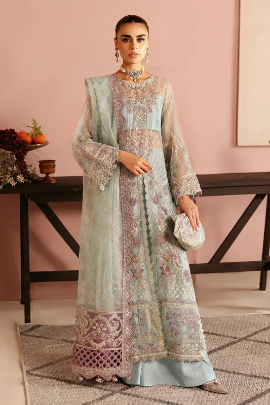 Ramsha Festive Formals Light Ferozi Organza – view 1 – Poshaq