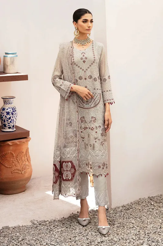 Ramsha Kashish Collection Cloud Gray Raw Silk – view 1 – Poshaq