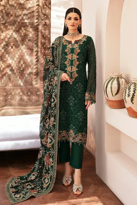 Ramsha Kashish Collection Deep Green Raw Silk – view 1 – Poshaq