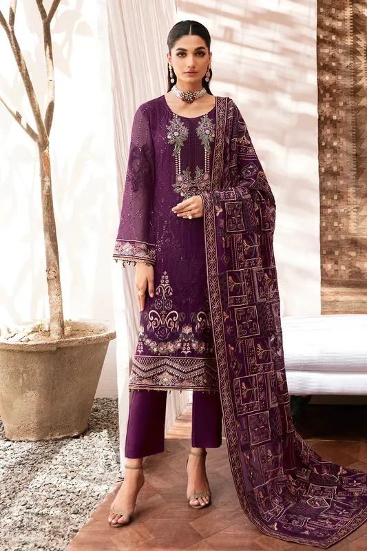 Ramsha Kashish Collection Dark Plum Raw Silk – view 1 – Poshaq