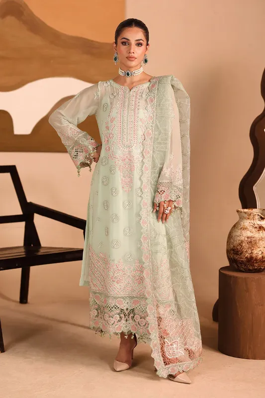 Ramsha Kashish Collection Pastel Mint Raw Silk – view 1 – Poshaq