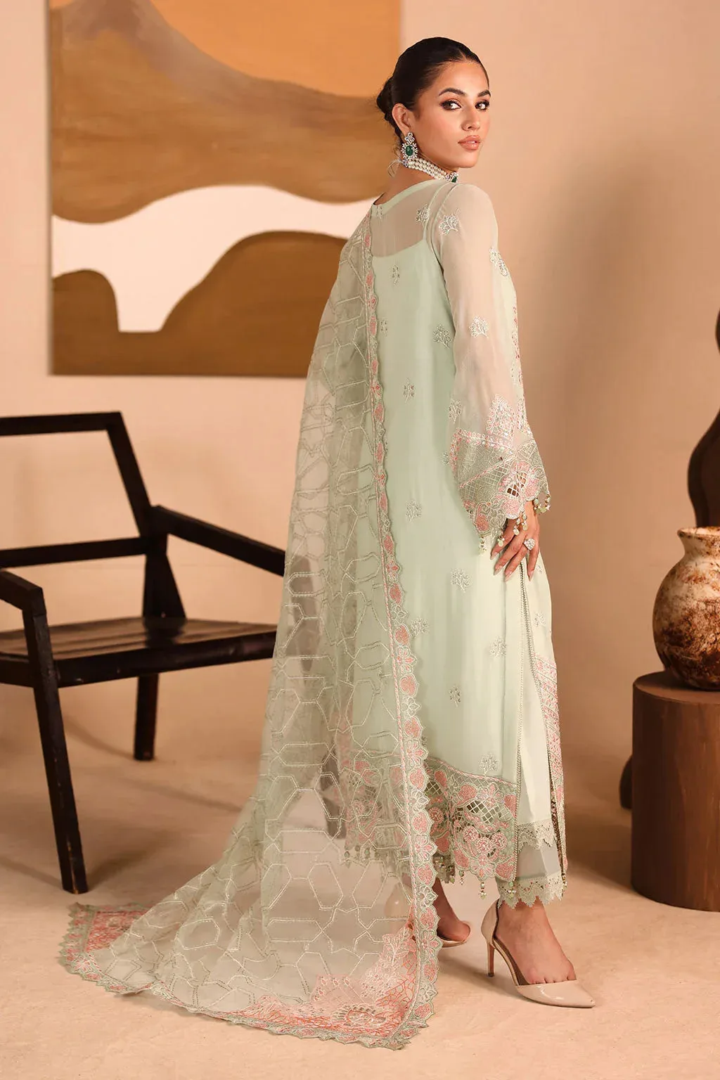 Ramsha Kashish Collection Pastel Mint Raw Silk – view 2 – Poshaq