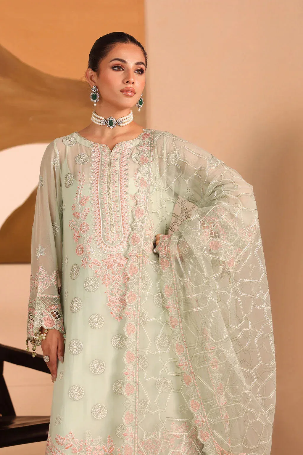 Ramsha Kashish Collection Pastel Mint Raw Silk – view 3 – Poshaq