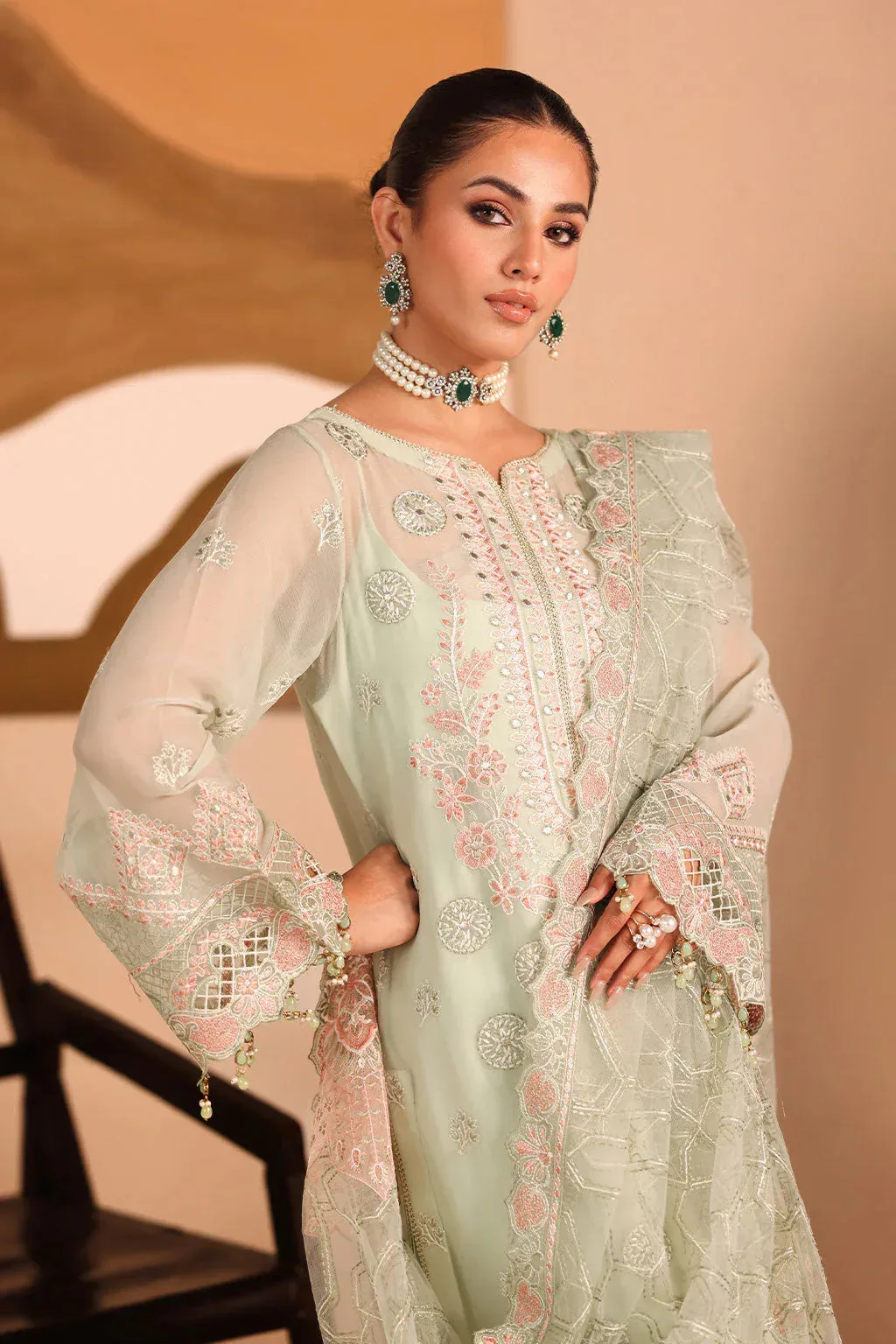 Ramsha Kashish Collection Pastel Mint Raw Silk – view 4 – Poshaq