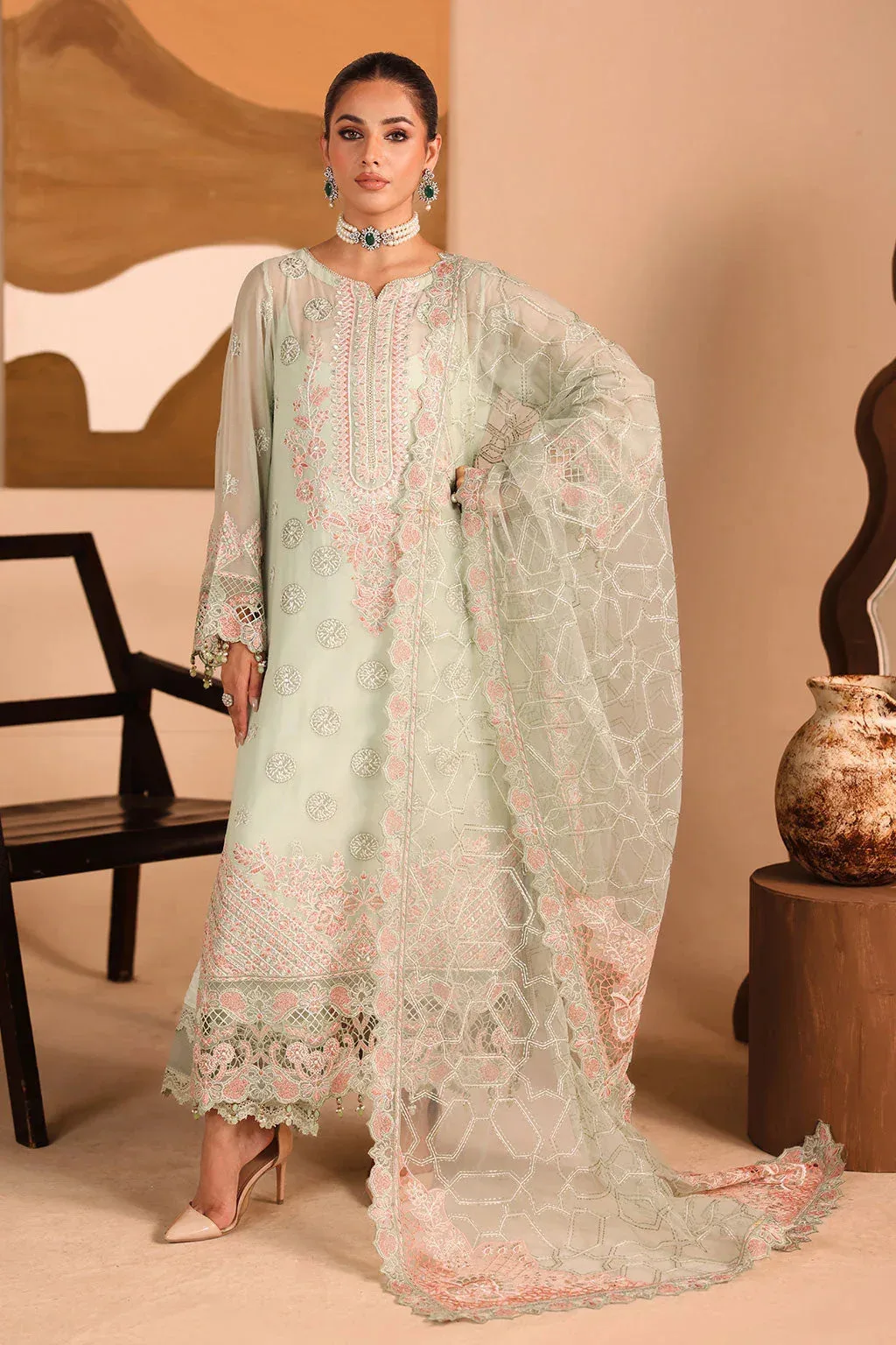 Ramsha Kashish Collection Pastel Mint Raw Silk – view 5 – Poshaq