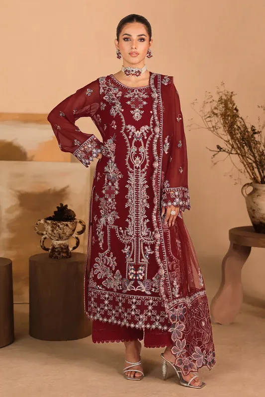 Ramsha Kashish Collection Blood Red Raw Silk – view 1 – Poshaq