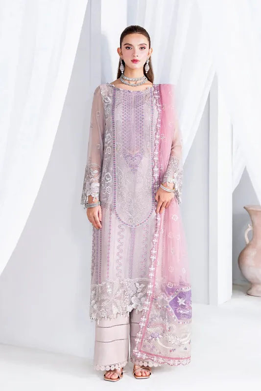 Ramsha Arzoo Chiffon Soft Lilac Raw Silk – view 1 – Poshaq