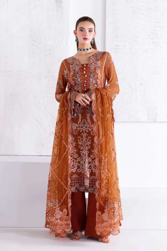 Ramsha Arzoo Chiffon Rust Raw Silk – view 1 – Poshaq