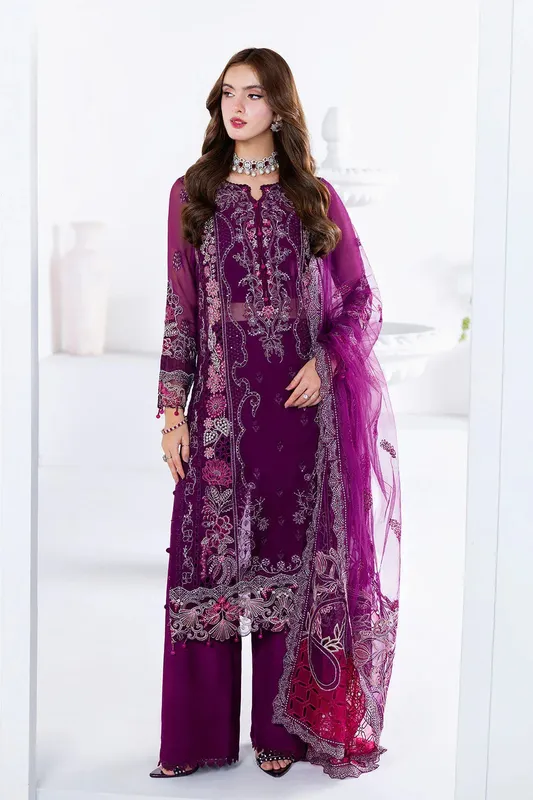 Ramsha Arzoo Chiffon Dark Purple Raw Silk – view 1 – Poshaq