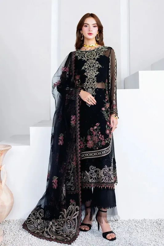 Ramsha Arzoo Chiffon Black Raw Silk – view 1 – Poshaq