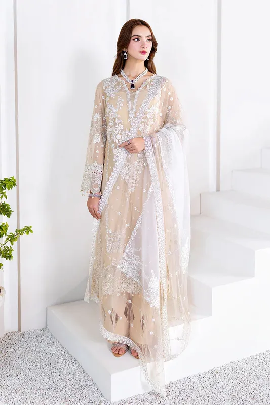 Ramsha Arzoo Chiffon Beige Raw Silk – view 1 – Poshaq