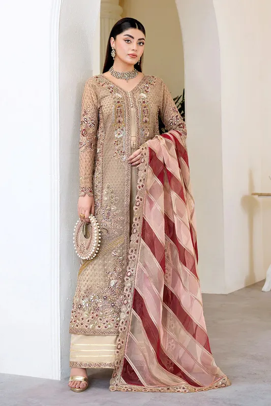 Ramsha Luxury Wedding Collection Gray Olive Raw Silk – view 1 – Poshaq