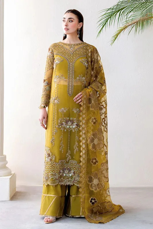Ramsha Luxury Wedding Collection Mist Yellow Raw Silk – view 1 – Poshaq