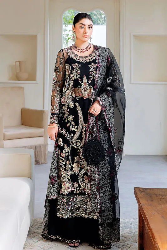 Ramsha Luxury Wedding Collection Black Raw Silk – view 1 – Poshaq