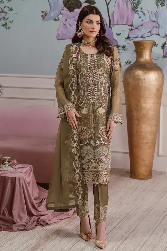 Ramsha Ramsha Collection olive green Raw Silk – view 1 – Poshaq