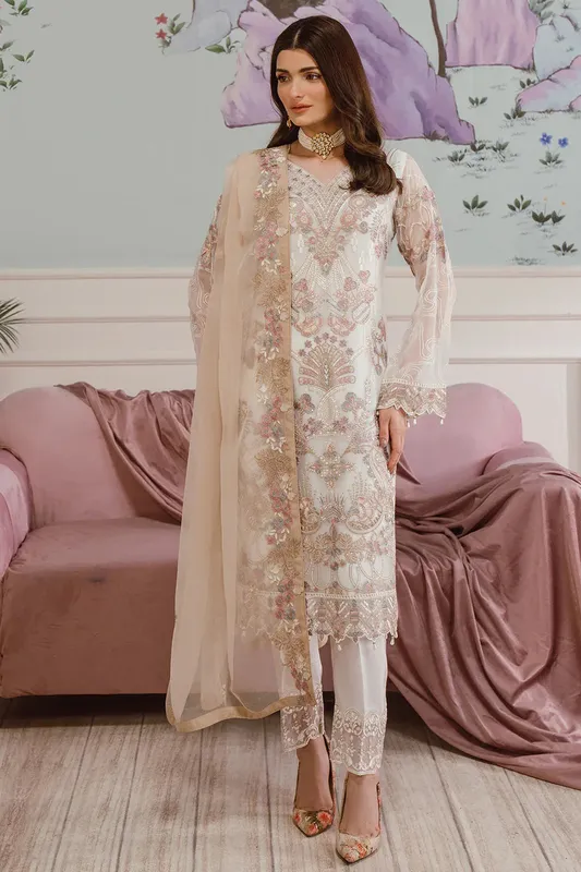 Ramsha Ramsha Collection Ivory Raw Silk – view 1 – Poshaq