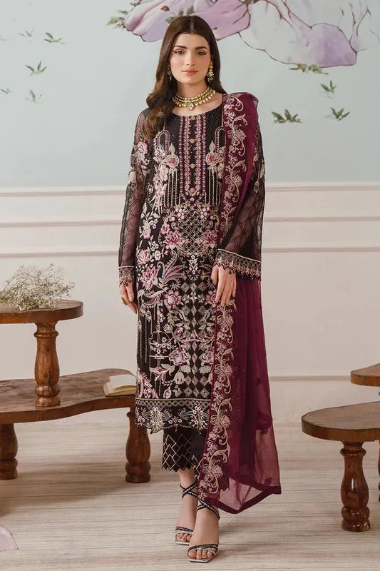 Ramsha Ramsha Collection Maroon Raw Silk – view 1 – Poshaq