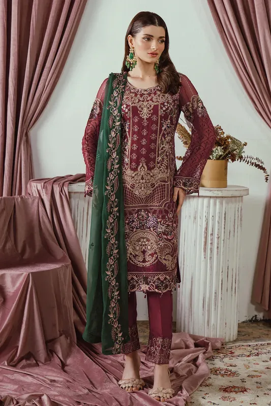 Ramsha Ramsha Collection Maroon Raw Silk – view 1 – Poshaq