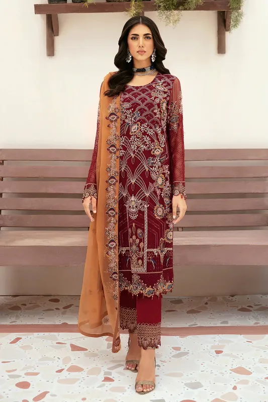 Ramsha Ramsha Collection Maroon Organza – view 1 – Poshaq