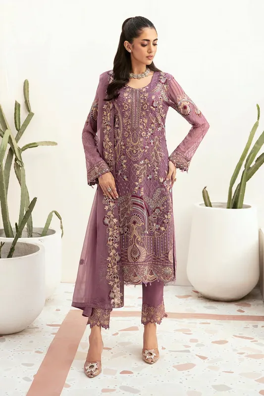 Ramsha Ramsha Collection purple gray Organza – view 1 – Poshaq
