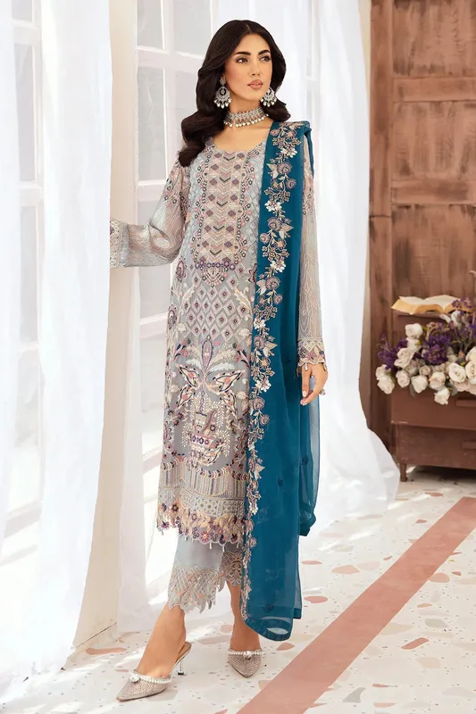 Ramsha Ramsha Collection Silver Organza – view 1 – Poshaq