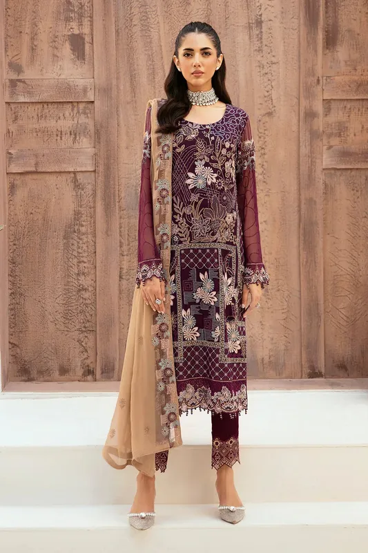 Ramsha Ramsha Collection Maroon Organza – view 1 – Poshaq