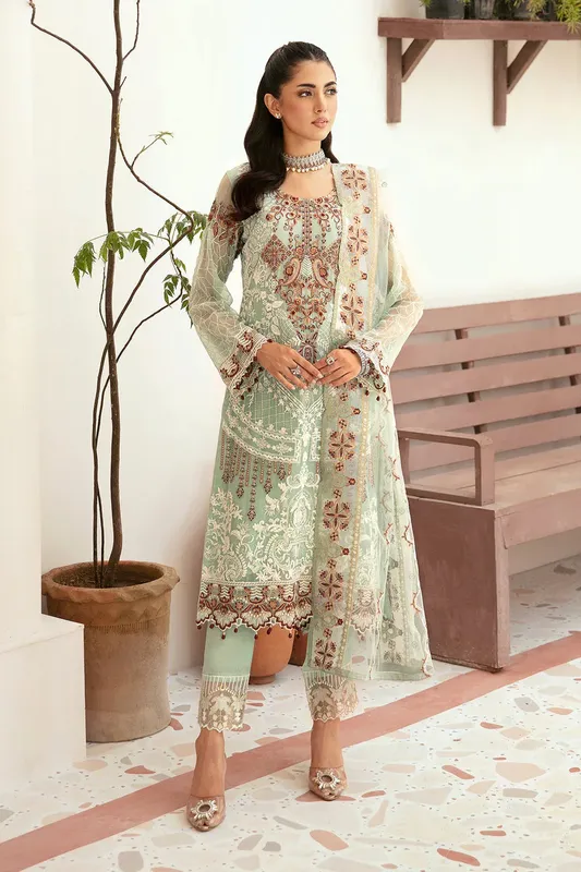 Ramsha Ramsha Collection aqua blue Organza – view 1 – Poshaq