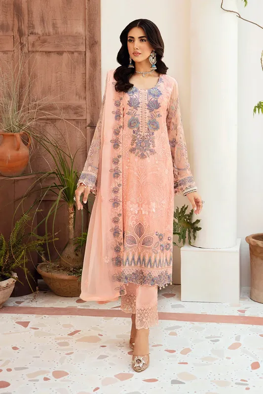 Ramsha Ramsha Collection pale peach Organza – view 1 – Poshaq