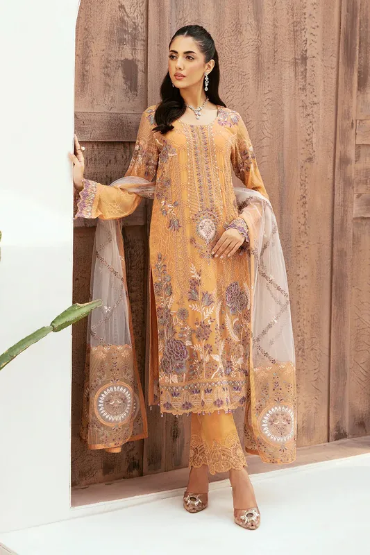 Ramsha Ramsha Collection Mustard Yellow Chiffon – view 1 – Poshaq