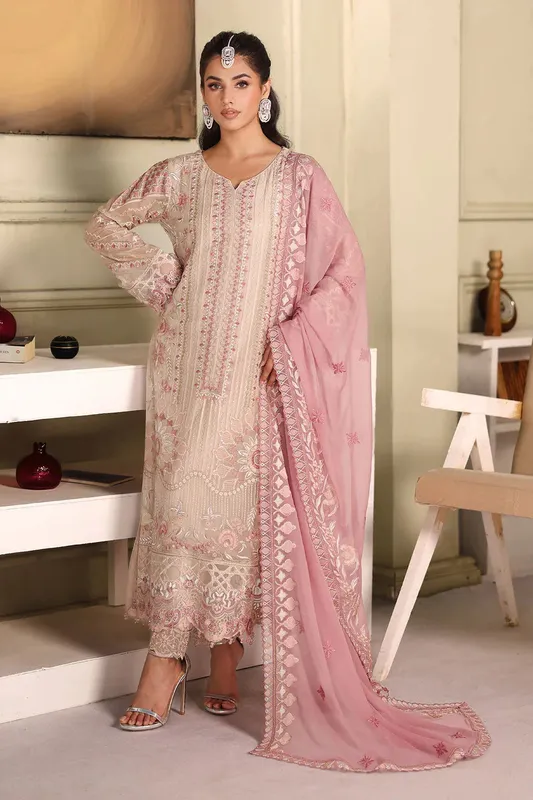 Ramsha Ramsha Collection pale brown Organza – view 1 – Poshaq