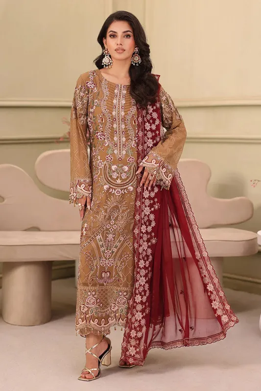 Ramsha Ramsha Collection mustard brown Organza – view 1 – Poshaq