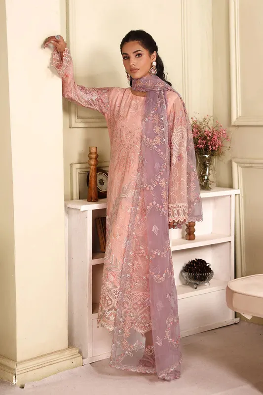 Ramsha Ramsha Collection pale peach Organza – view 1 – Poshaq