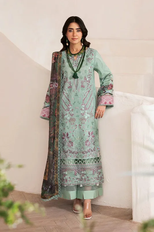 Ramsha Mashaal Luxury Lawn Sea Green Organza – view 1 – Poshaq