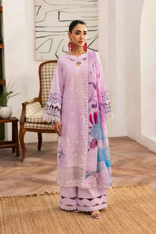 Ramsha Mashaal Luxury Lawn Lilac Organza – view 1 – Poshaq