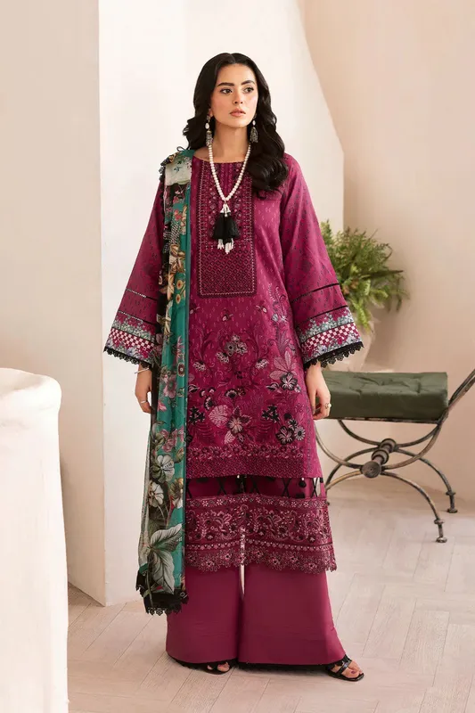 Ramsha Mashaal Luxury Lawn Magenta Organza – view 1 – Poshaq