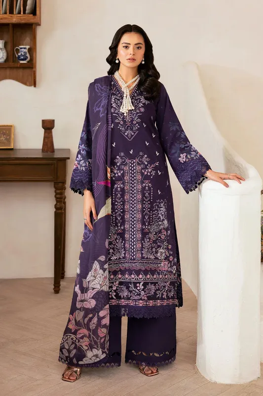 Ramsha Mashaal Luxury Lawn Dark Purple Organza – view 1 – Poshaq