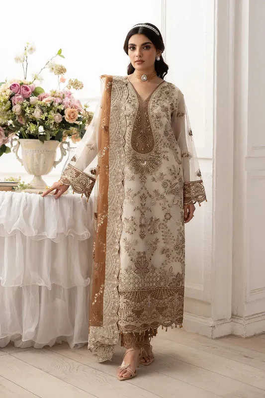 Ramsha Dastoor Collection Ivory Raw Silk – view 1 – Poshaq