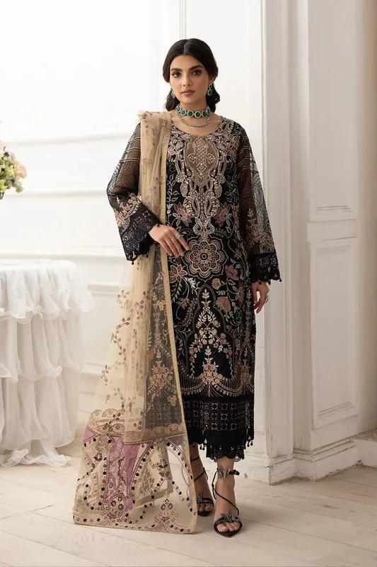 Ramsha Dastoor Collection Black Raw Silk – view 1 – Poshaq
