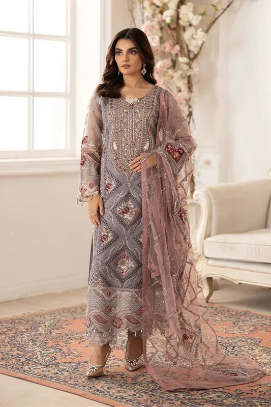 Ramsha Dastoor Collection Steel Gray Hue Raw Silk – view 1 – Poshaq