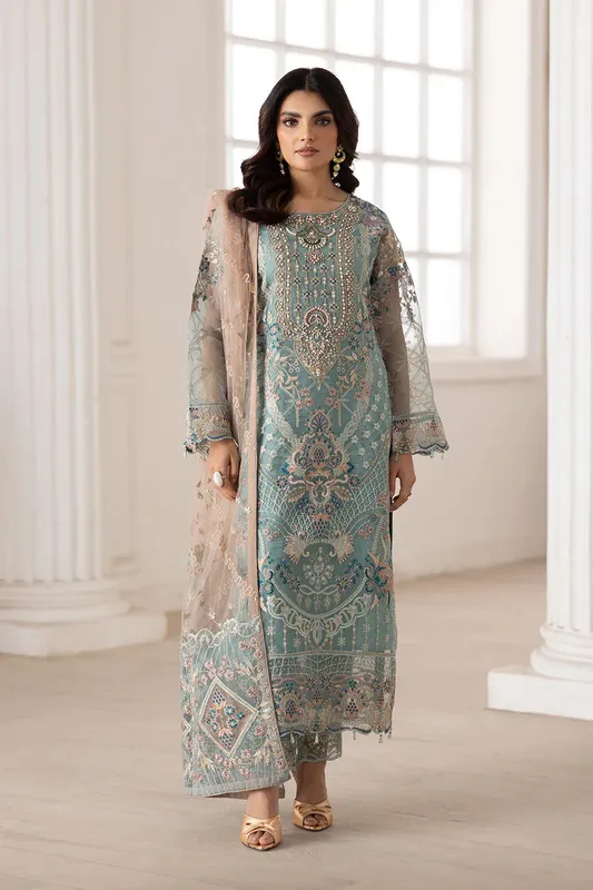 Ramsha Dastoor Collection Ice Blue Raw Silk – view 1 – Poshaq