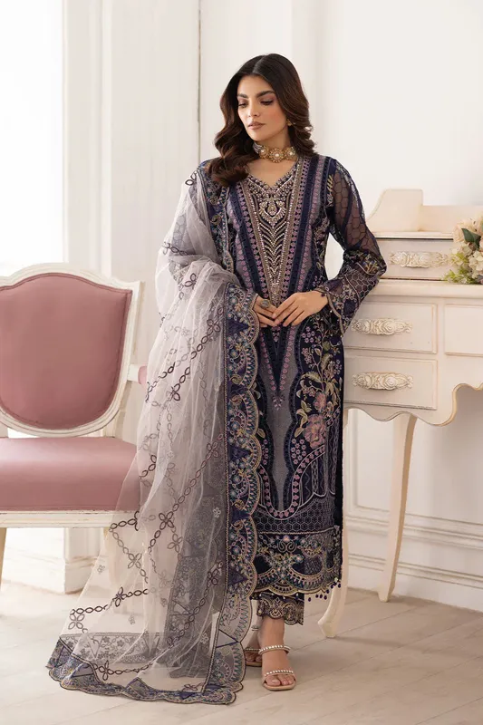 Ramsha Dastoor Collection Navy Blue Raw Silk – view 1 – Poshaq