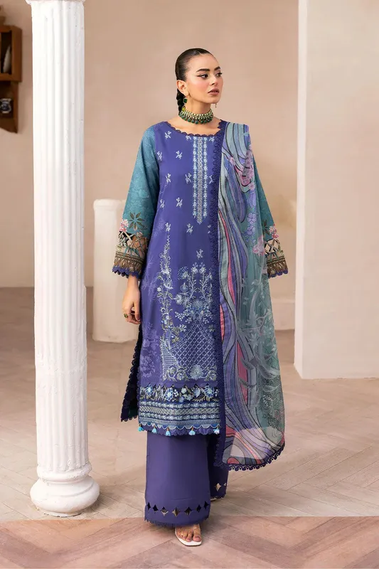 Ramsha Mashaal Luxury Lawn Blue Organza – view 1 – Poshaq