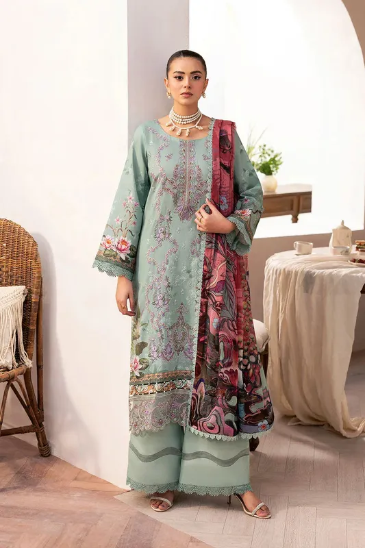 Ramsha Mashaal Luxury Lawn Sea Green Organza – view 1 – Poshaq