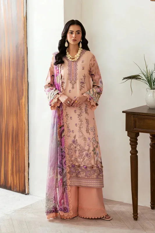 Ramsha Mashaal Luxury Lawn Pale Peach Organza – view 1 – Poshaq