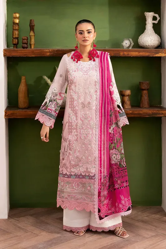 Ramsha Mashaal Luxury Lawn Light Pink Organza – view 1 – Poshaq